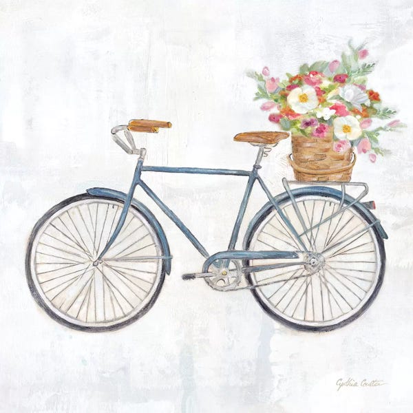 Kids Transportation Art: Vintage Bike With Flower Basket II by Cynthia Coulter