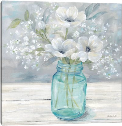 Vintage Jar Bouquet I Canvas Art Print - Floral Close-Up Art