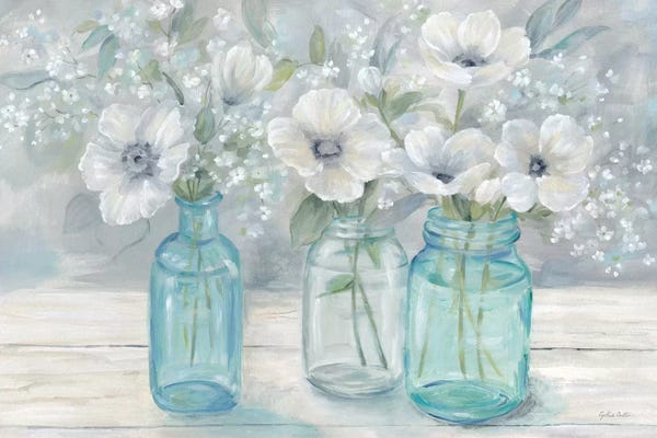 Floral Close-Ups: Vintage Jar Bouquet Landscape by Cynthia Coulter