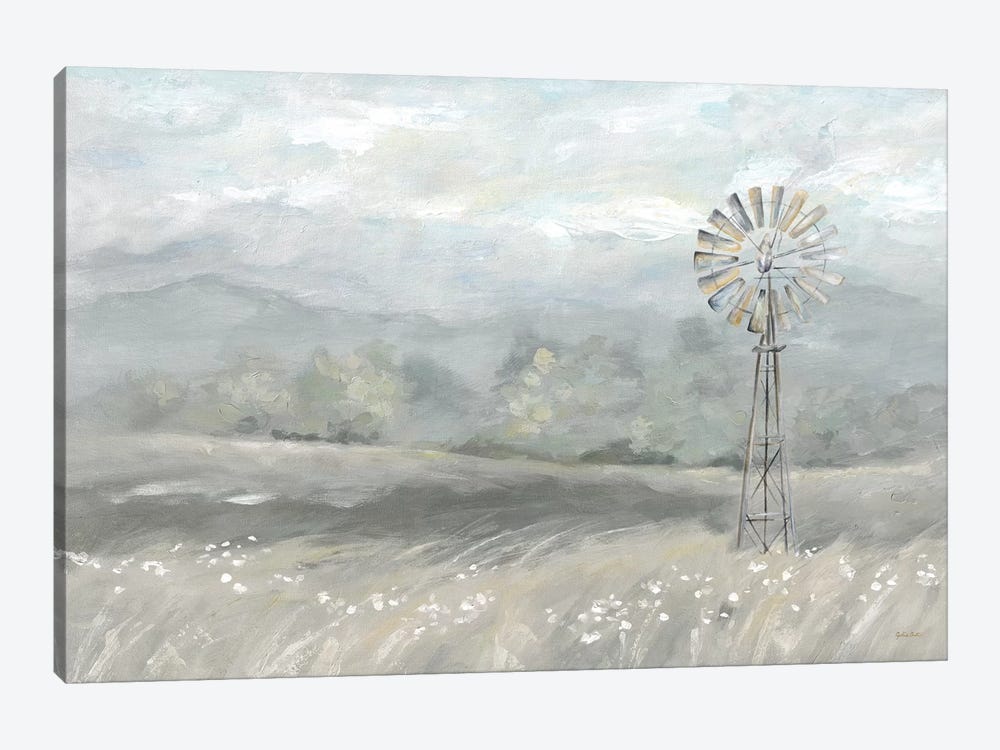 Country Meadow Windmill Landscape Neutral by Cynthia Coulter 1-piece Canvas Art Print