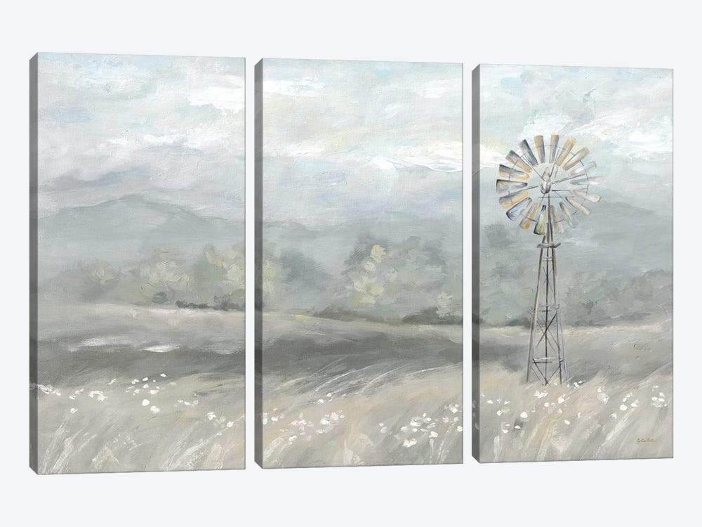 Country Meadow Windmill Landscape Neutral by Cynthia Coulter 3-piece Canvas Art Print