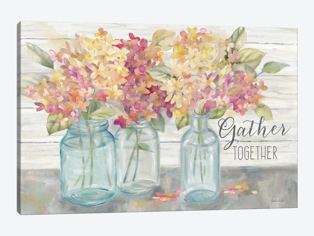 Farmhouse Hydrandeas in Mason Jars Spice -Gather by Cynthia Coulter 1-piece Canvas Art Print