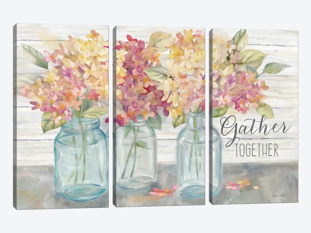 Farmhouse Hydrandeas in Mason Jars Spice -Gather by Cynthia Coulter 3-piece Canvas Print