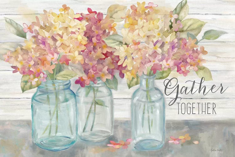 Farmhouse Hydrandeas in Mason Jars Spice -Gather by Cynthia Coulter wall art