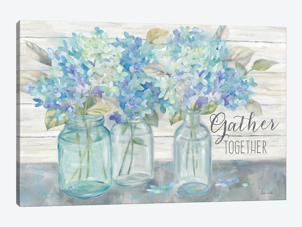 Farmhouse Hydrangeas in Mason Jars -Gather 1-piece Canvas Art Print