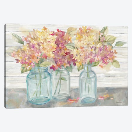 Farmhouse Hydrangeas in Mason Jars Spice Canvas Print #CYN181} by Cynthia Coulter Canvas Art