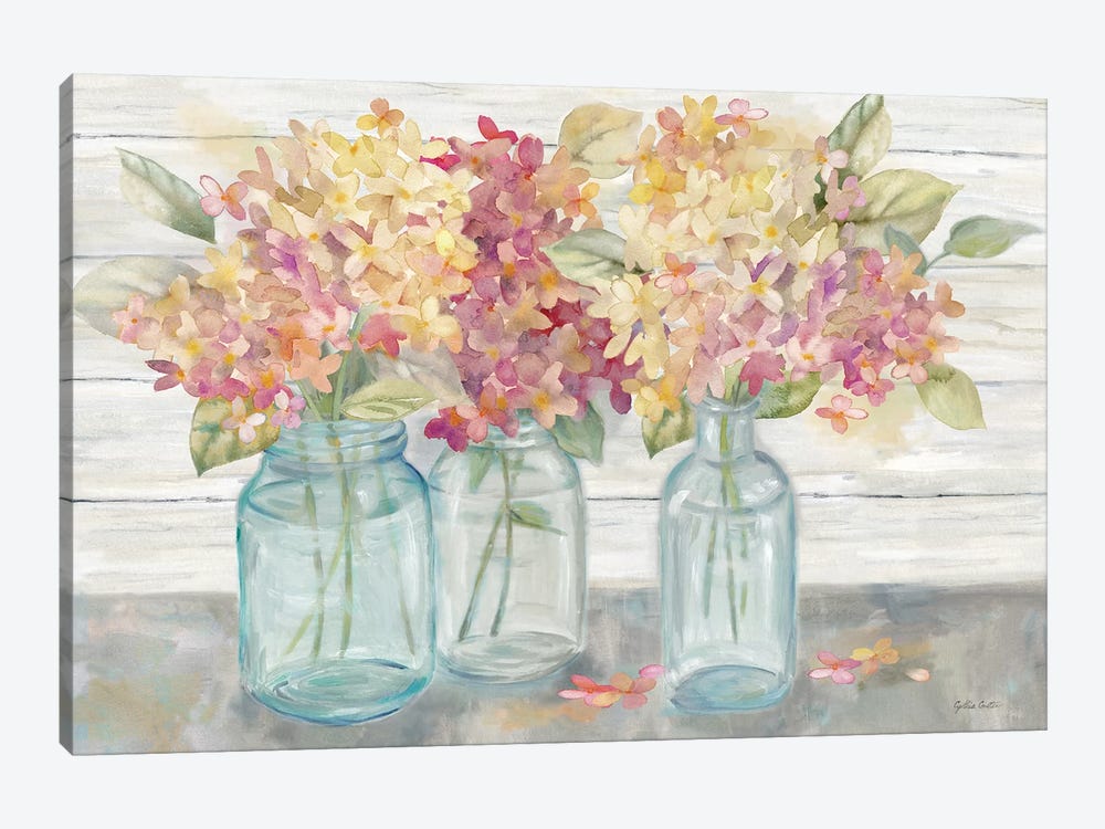 Farmhouse Hydrangeas in Mason Jars Spice by Cynthia Coulter 1-piece Canvas Art