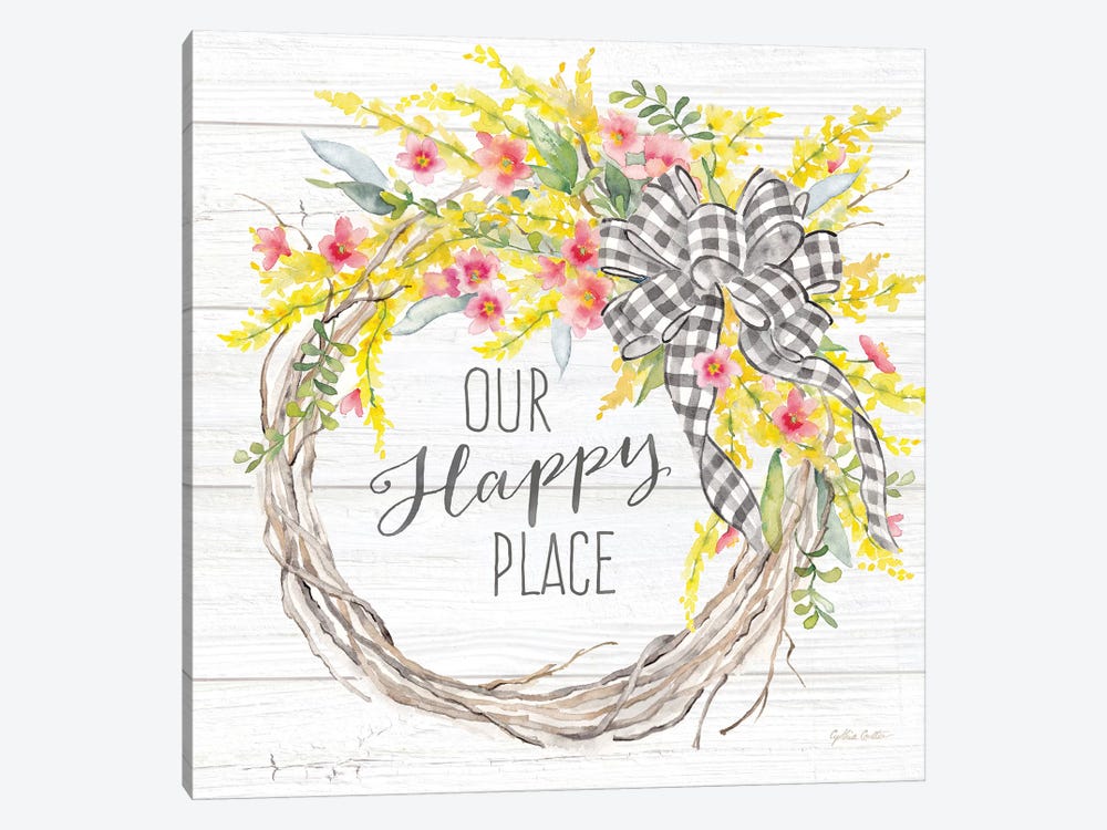 Spring Gingham Wreath Happy Place by Cynthia Coulter 1-piece Canvas Artwork