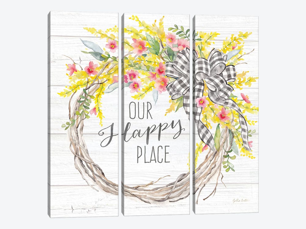 Spring Gingham Wreath Happy Place by Cynthia Coulter 3-piece Canvas Art