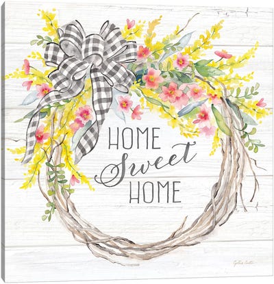 Spring Gingham Wreath Home Canvas Art Print - Cynthia Coulter