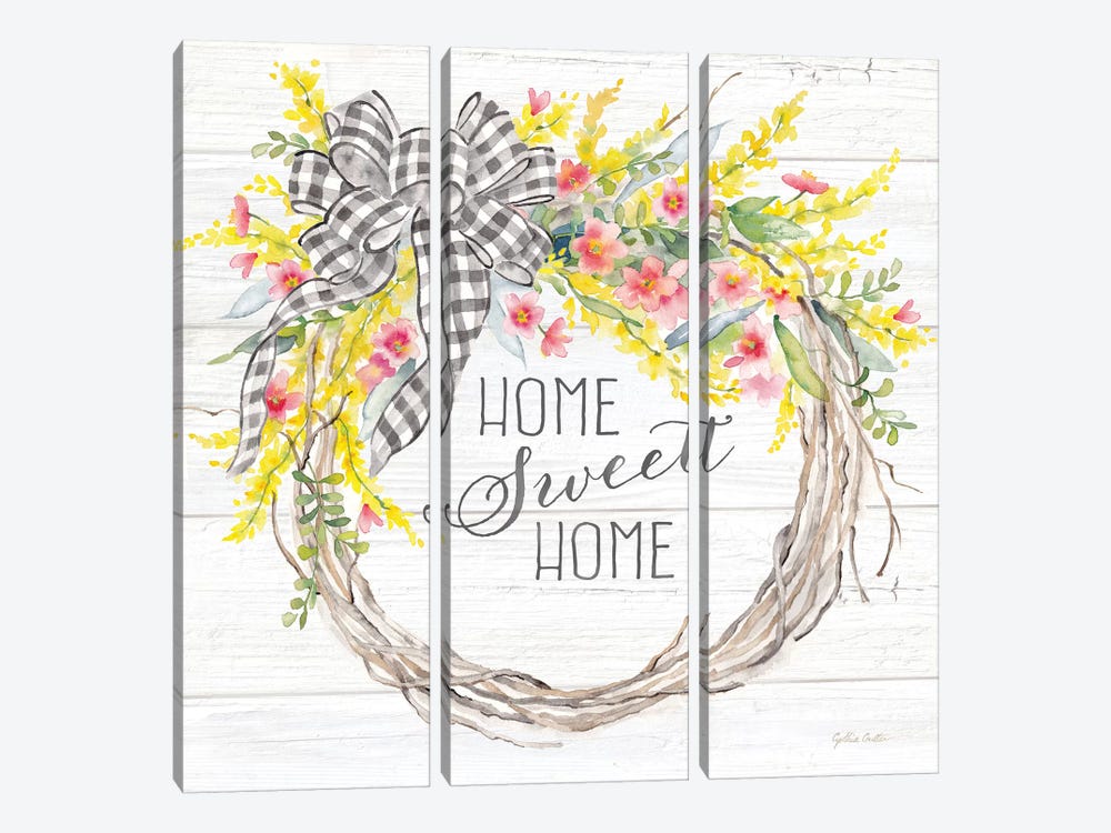 Spring Gingham Wreath Home by Cynthia Coulter 3-piece Art Print