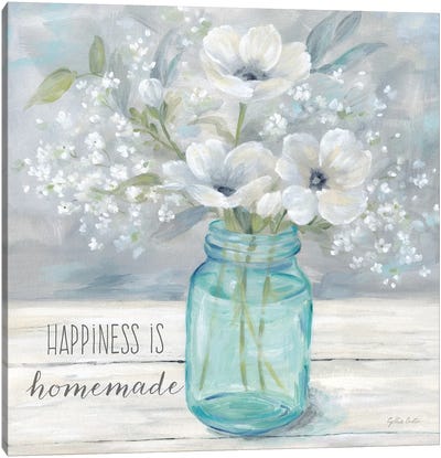 Vintage Jar Bouquet Sentiment I Canvas Art Print - Happiness Art