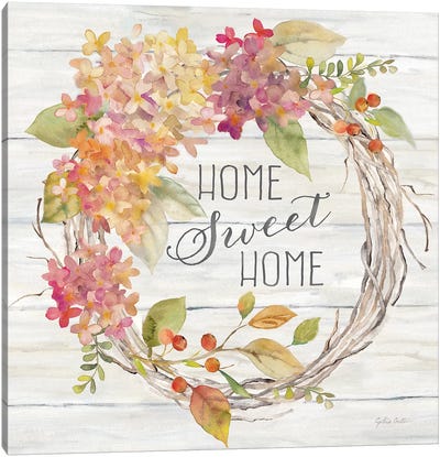 Farmhouse Hydrangea Wreath Spice I Home Canvas Art Print