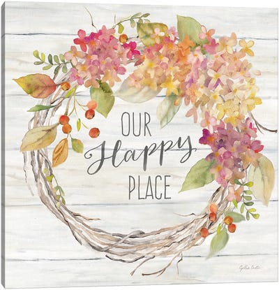 Farmhouse Hydrangea Wreath Spice II Happy Place Canvas Art Print - Thanksgiving Art