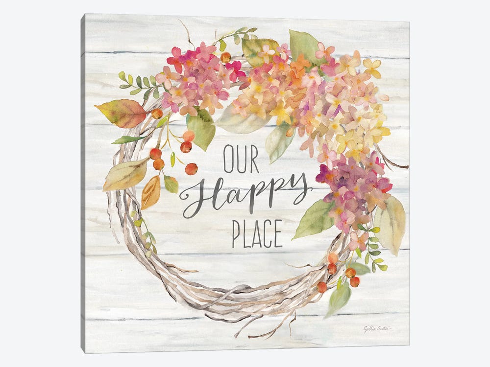 Farmhouse Hydrangea Wreath Spice II Happy Place by Cynthia Coulter 1-piece Canvas Wall Art