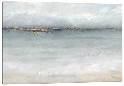 Serene Sea Grey Gold Landscape Canvas Art Print - Minimalist Abstract Art
