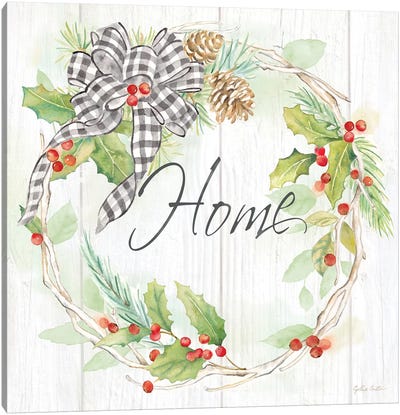 Holiday Gingham Wreath I Canvas Art Print - Farmhouse Christmas Décor