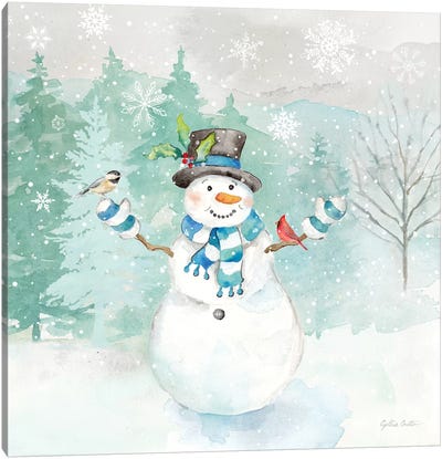 Let it Snow Blue Snowman I Canvas Art Print - Snowman Art