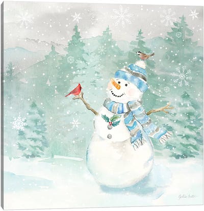 Let it Snow Blue Snowman II Canvas Art Print - Cynthia Coulter