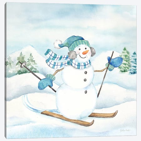 Let it Snow Blue Snowman III Canvas Print #CYN210} by Cynthia Coulter Canvas Artwork