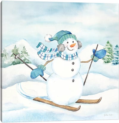 Let it Snow Blue Snowman III Canvas Art Print - Snowman Art