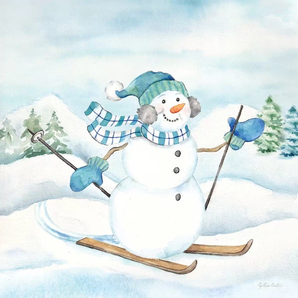 Roaring Brook Art: Let it Snow Blue Snowman III by Cynthia Coulter