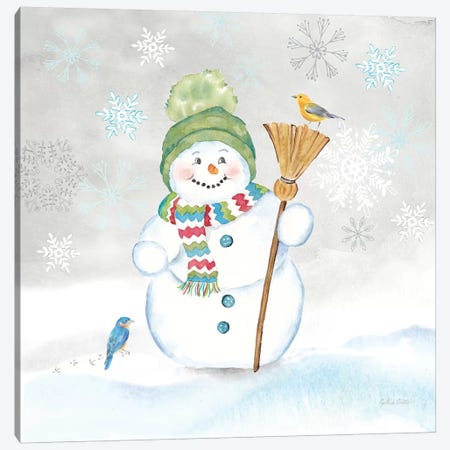 Let it Snow Blue Snowman IV Canvas Print #CYN211} by Cynthia Coulter Canvas Artwork