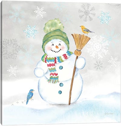 Let it Snow Blue Snowman IV Canvas Art Print - Snowman Art