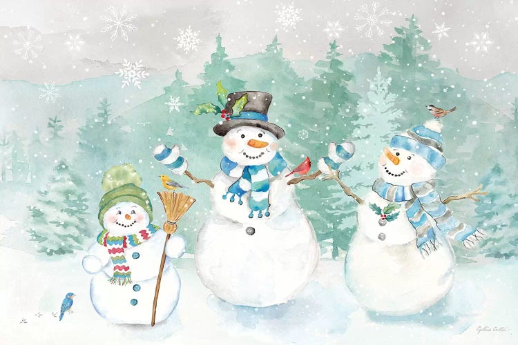 Let it Snow Blue Snowman landscape by Cynthia Coulter wall art