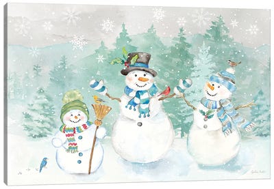 Let it Snow Blue Snowman landscape Canvas Art Print - Snowman Art
