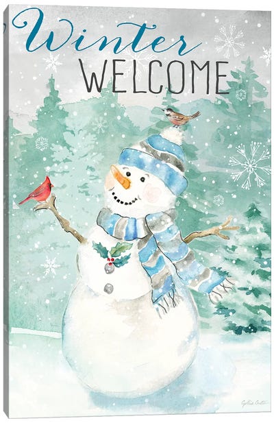 Let it Snow Blue Snowman portrait Canvas Art Print - Christmas Signs & Sentiments