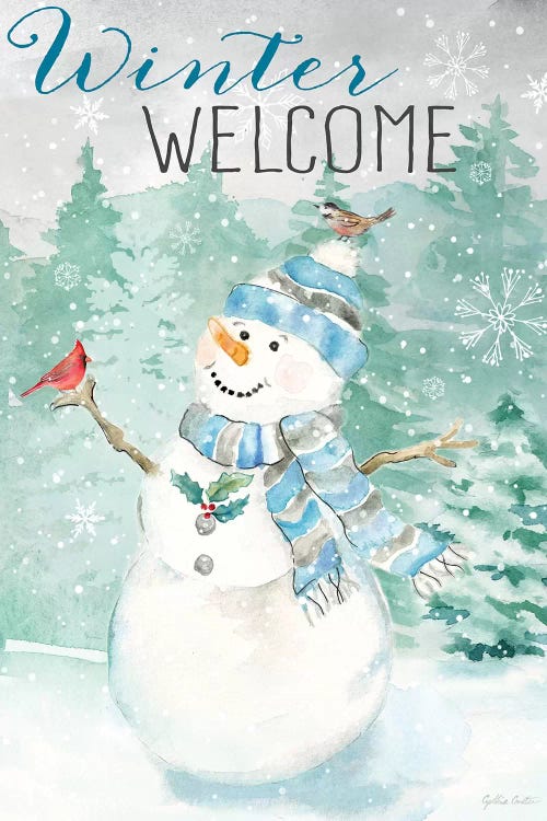 Let it Snow Blue Snowman portrait by Cynthia Coulter wall art