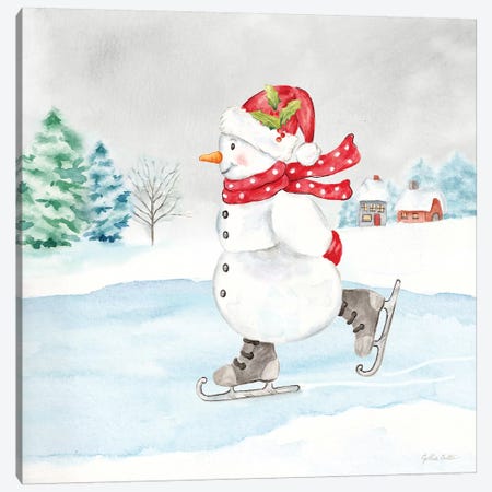 Let it Snow Blue Snowman V Canvas Print #CYN214} by Cynthia Coulter Art Print
