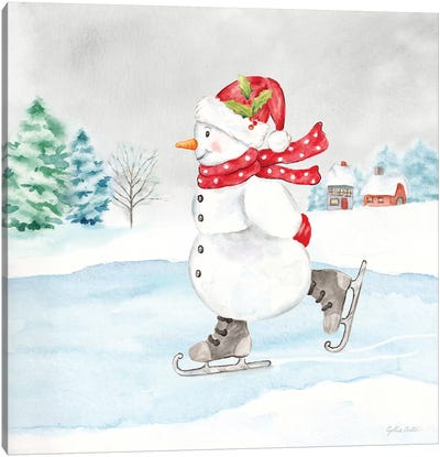 Let it Snow Blue Snowman V Canvas Art Print - Cynthia Coulter