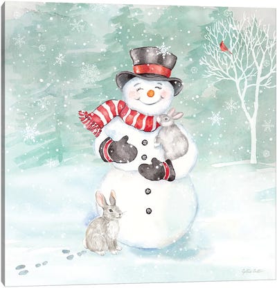 Let it Snow Blue Snowman VI Canvas Art Print - Cynthia Coulter