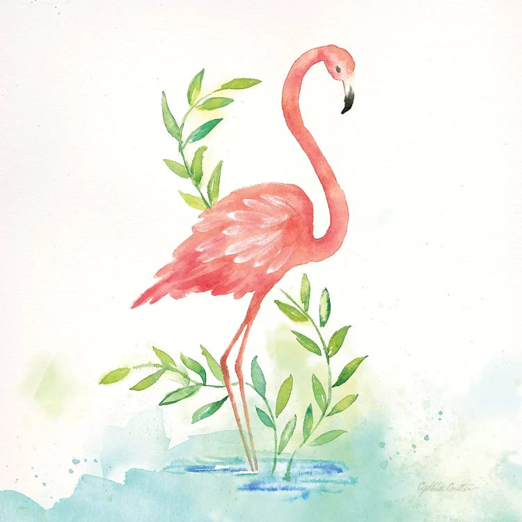 Pink Flamingos I by Cynthia Coulter wall art