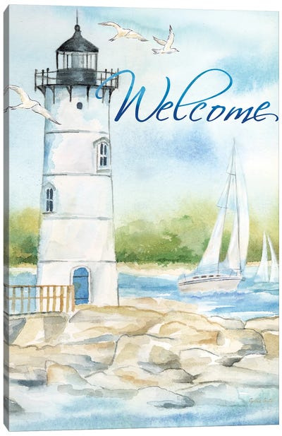 East Coast Lighthouse portrait I-Welcome Canvas Art Print - Cynthia Coulter
