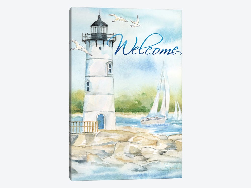 East Coast Lighthouse portrait I-Welcome by Cynthia Coulter 1-piece Canvas Print