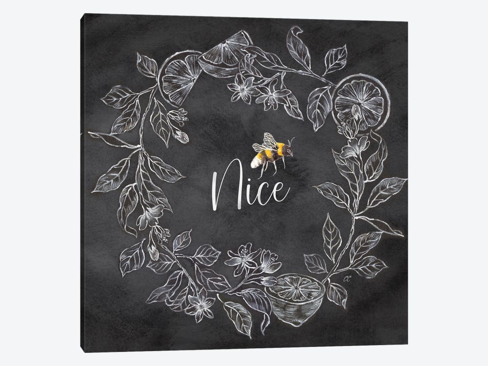 Bee Sentiment Wreath Black III-Nice by Cynthia Coulter 1-piece Canvas Artwork