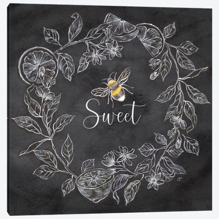 Bee Sentiment Wreath Black IV-Sweet Canvas Print #CYN284} by Cynthia Coulter Canvas Wall Art
