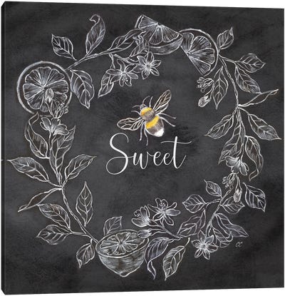 Bee Sentiment Wreath Black IV-Sweet Canvas Art Print - Cynthia Coulter
