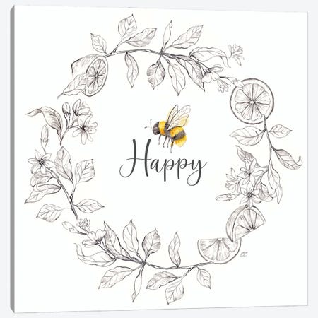 Bee Sentiment Wreath I-Happy Canvas Print #CYN285} by Cynthia Coulter Canvas Wall Art