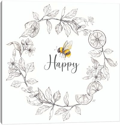 Bee Sentiment Wreath I-Happy Canvas Art Print - Cynthia Coulter