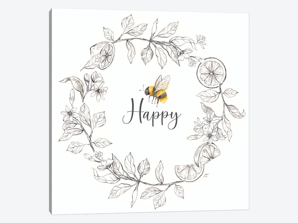 Bee Sentiment Wreath I-Happy by Cynthia Coulter 1-piece Canvas Wall Art