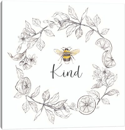 Bee Sentiment Wreath II-Kind Canvas Art Print - Kindness Art