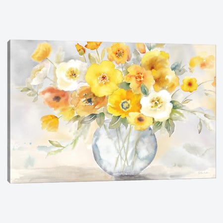 Bright Poppies Vase Yellow Gray Canvas Print #CYN287} by Cynthia Coulter Canvas Wall Art