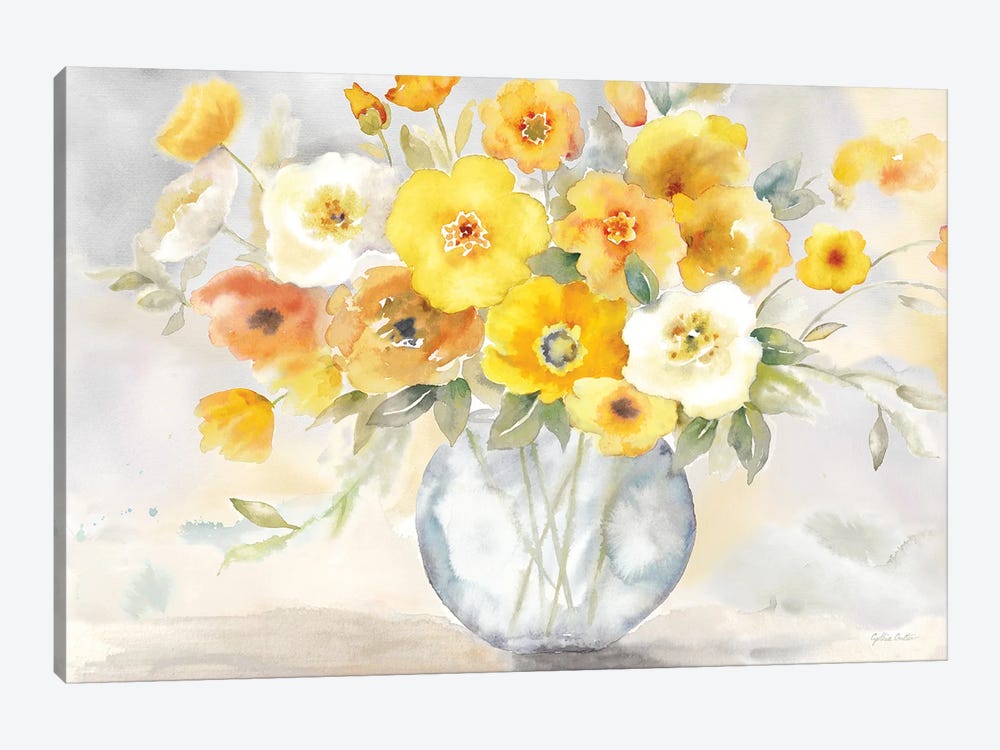 Bright Poppies Vase Yellow Gray by Cynthia Coulter 1-piece Canvas Wall Art