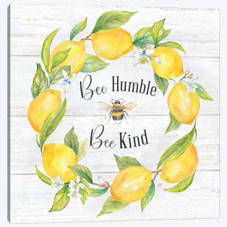 Lemons & Bees Sentiment Woodgrain I Canvas Print #CYN288} by Cynthia Coulter Art Print