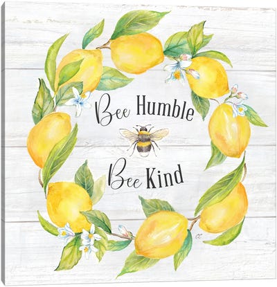Lemons & Bees Sentiment Woodgrain I Canvas Art Print - Cynthia Coulter