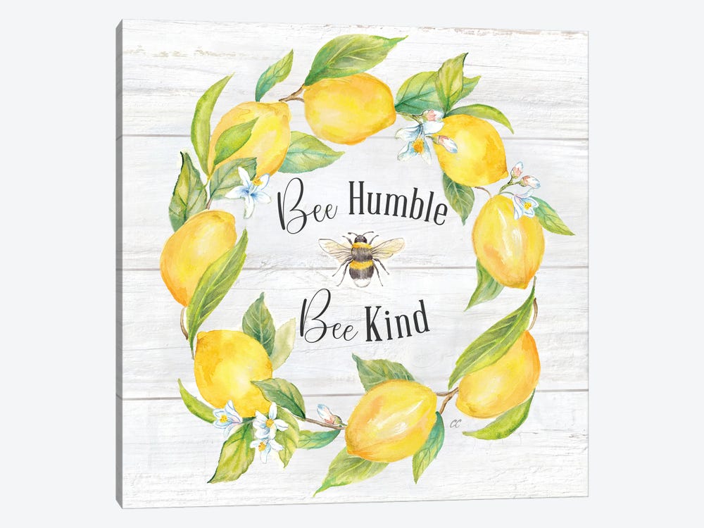 Lemons & Bees Sentiment Woodgrain I by Cynthia Coulter 1-piece Canvas Art Print